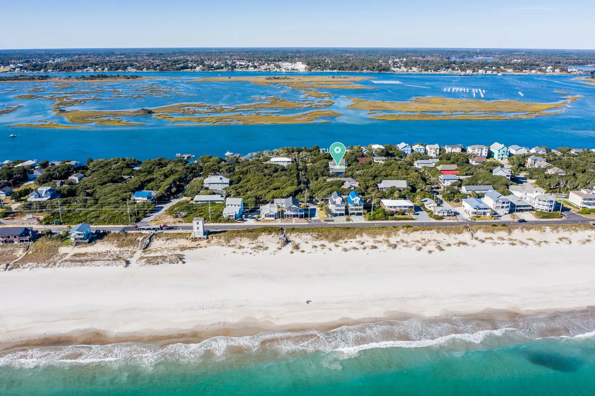 Beach and sound marshes from above