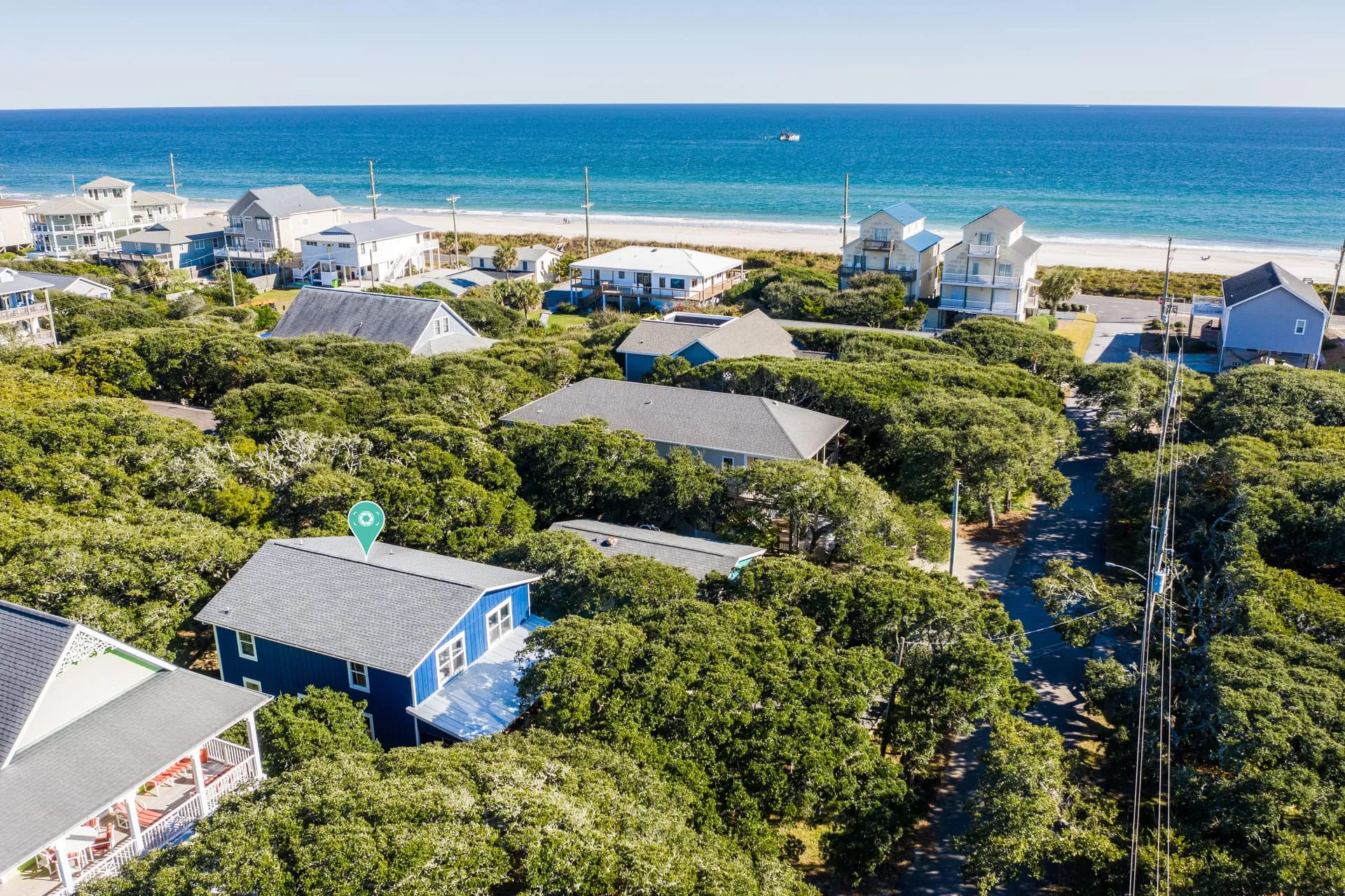 Aerial of Sound to Sea with the ocean and beach beyond