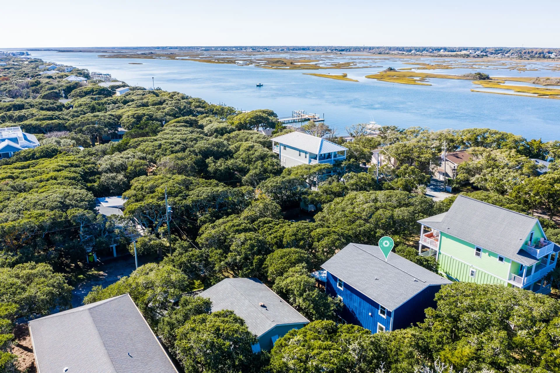 Rooftop aerial looking toward the sound and marsh