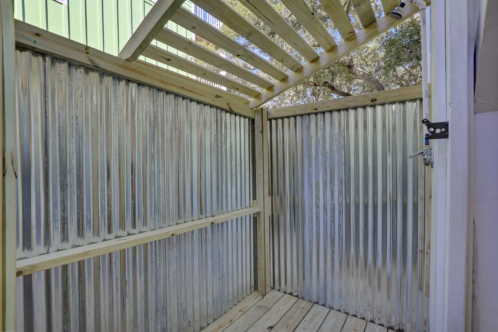 Private outdoor shower for rinsing off after the beach